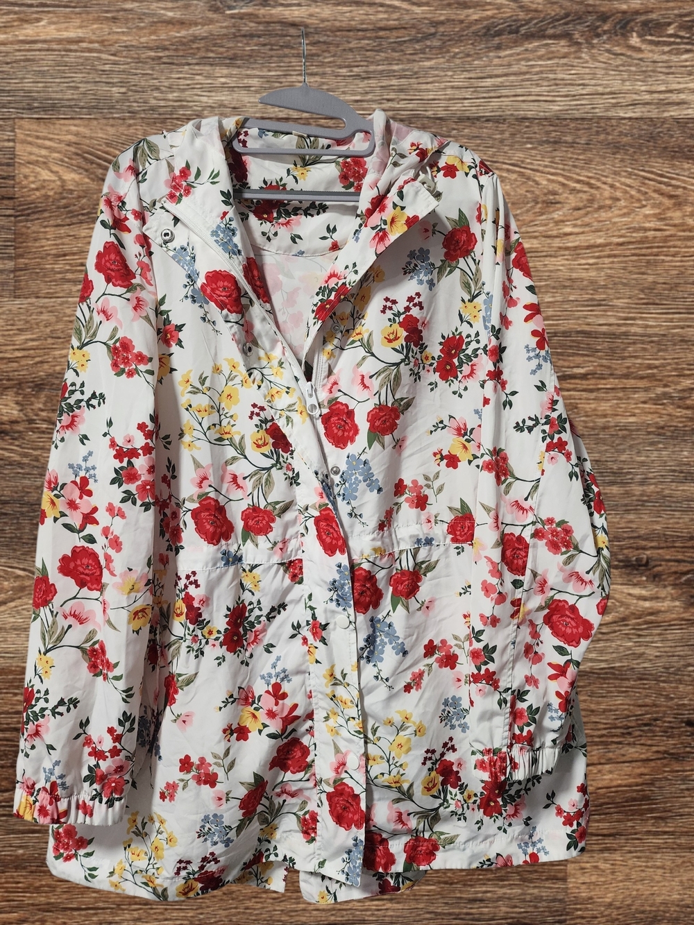 Linda Anderson Floral Rain Jacket XXL - White with Red & Yellow Flowers